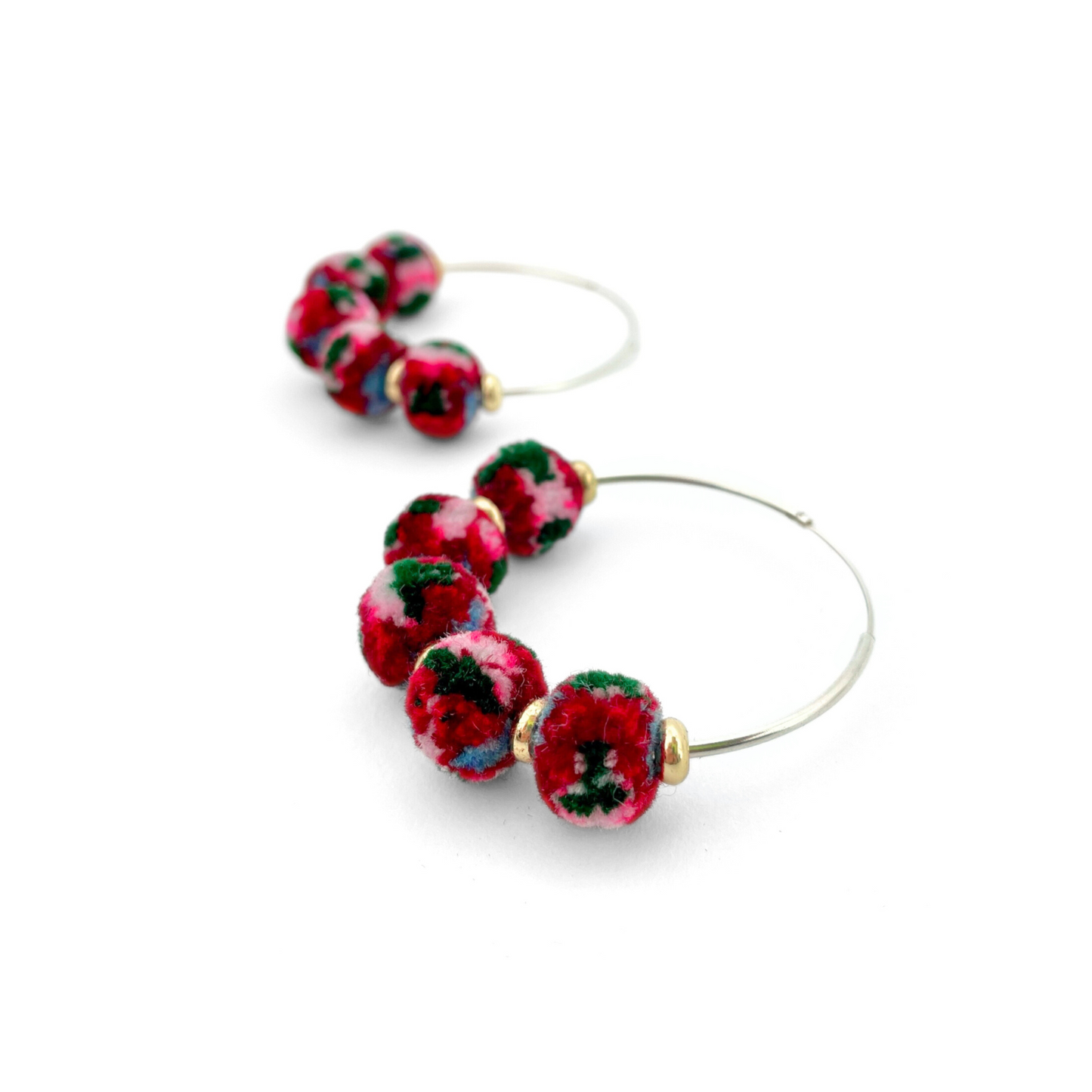 pom'd silver hoops in garnet